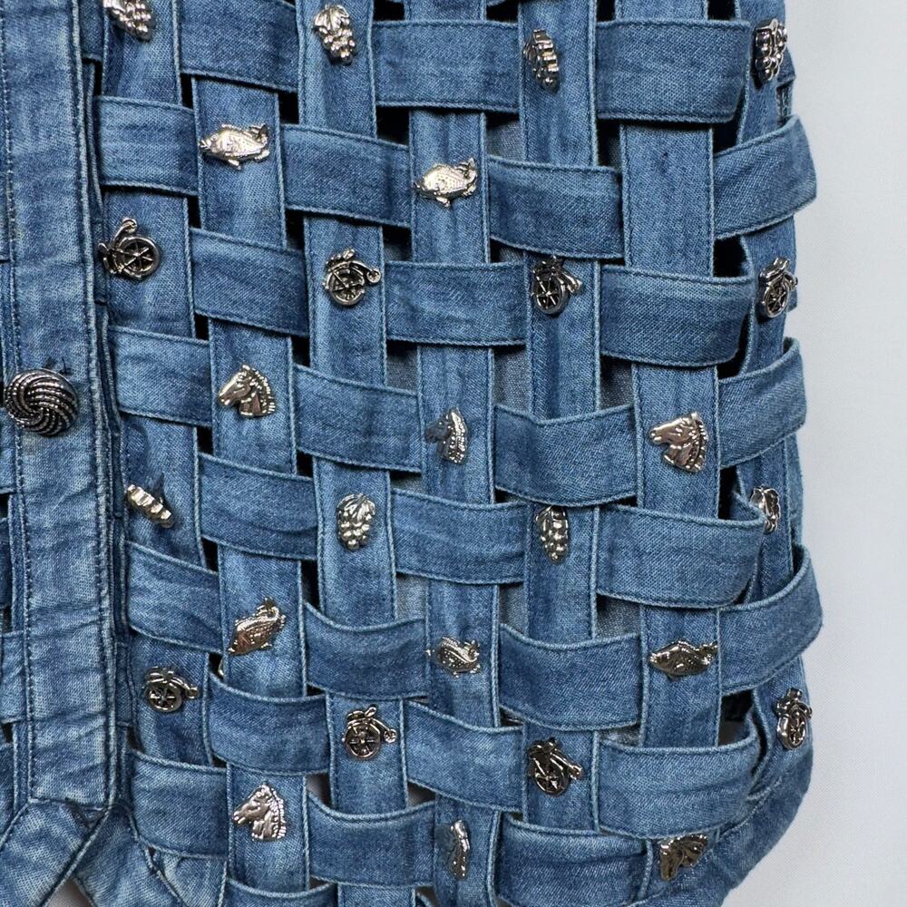 Vintage Ellen Richman Women's Denim Vest Western Silver Charms Size S - Picture 5 of 11
